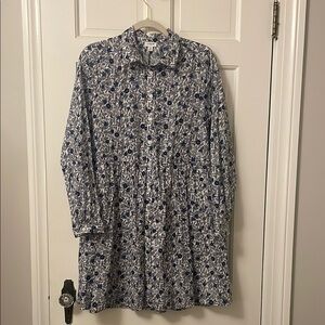 J. Crew Factory blue and white shirt dress